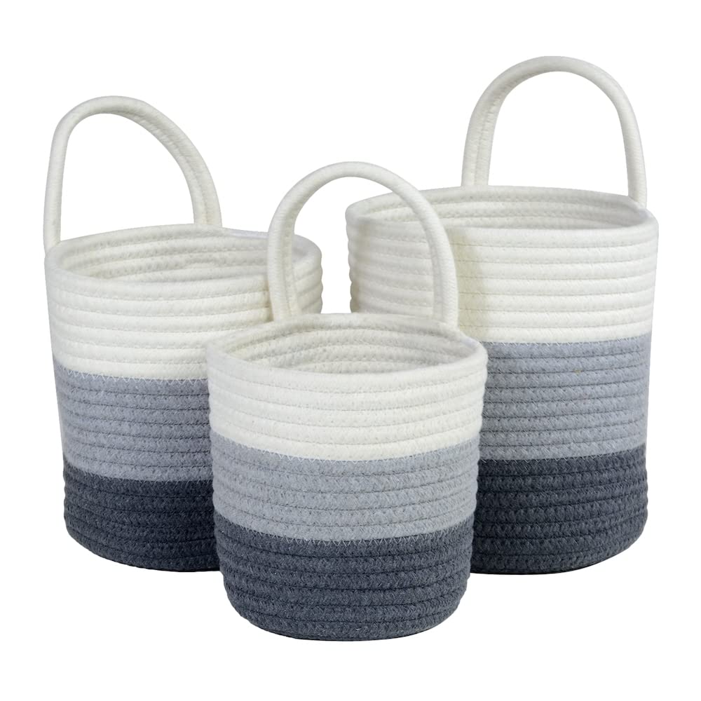 SmartProduct Cotton Rope Hanging Storage Baskets, 3-Piece Organiser Set