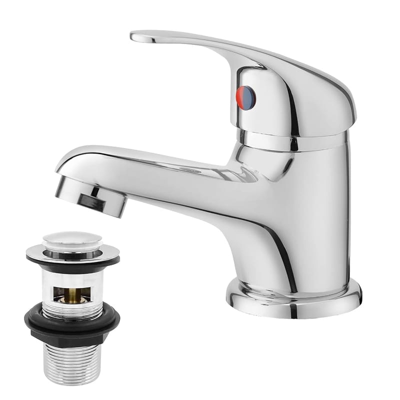 BATHWEST Basin Mixer Tap with Pop Up Waste, Classic Brass Chrome Monobloc, Single Lever