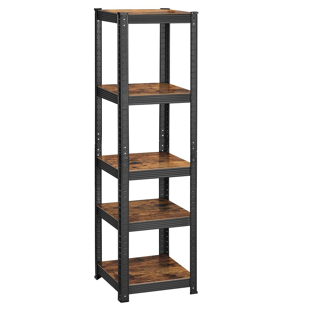 SONGMICS Industrial Shelving Unit, 5-Tier Adjustable Storage Shelves, Rustic Brown and Black