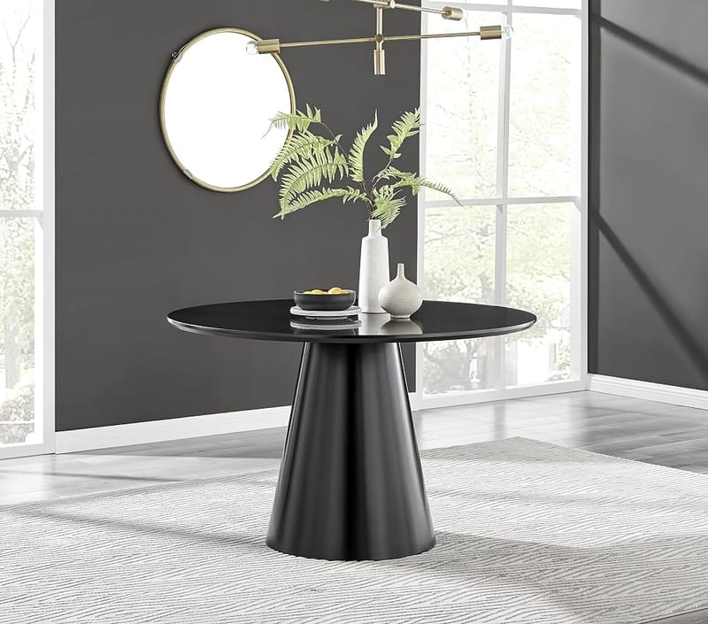 Furniturebox UK Palma Black Semi-Gloss Round Pedestal Dining Table, 4-6 Seat