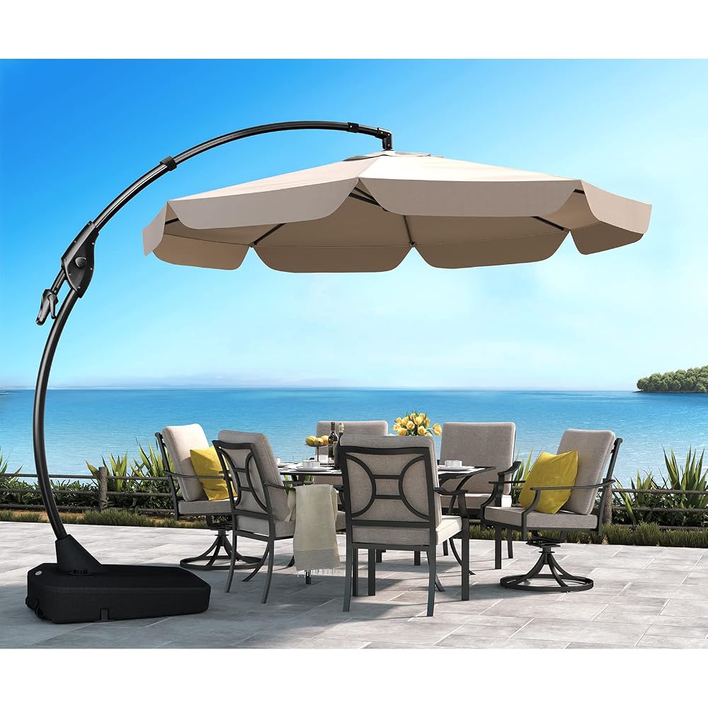 Grand Patio Garden Parasol with Base, Round 300cm, Aluminium Cantilever Umbrella, Champagne