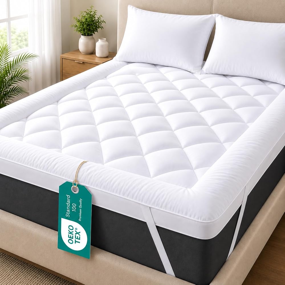 Linens World Mattress Topper Double Bed, 10cm Thick, Quilted Super Soft Microfiber, 1200GSM Hollow Fibre Fill