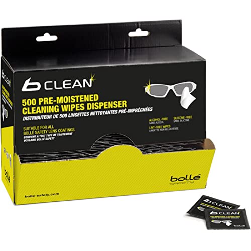 Bolle Pack of 500 Cleaning Wipes for Safety Glasses & Goggles Alcohol and Silicone Free Personal Protective Equipment PPE Safety Workwear Glasses Eye Protection Safety– 1 Pack of 500 Wipes