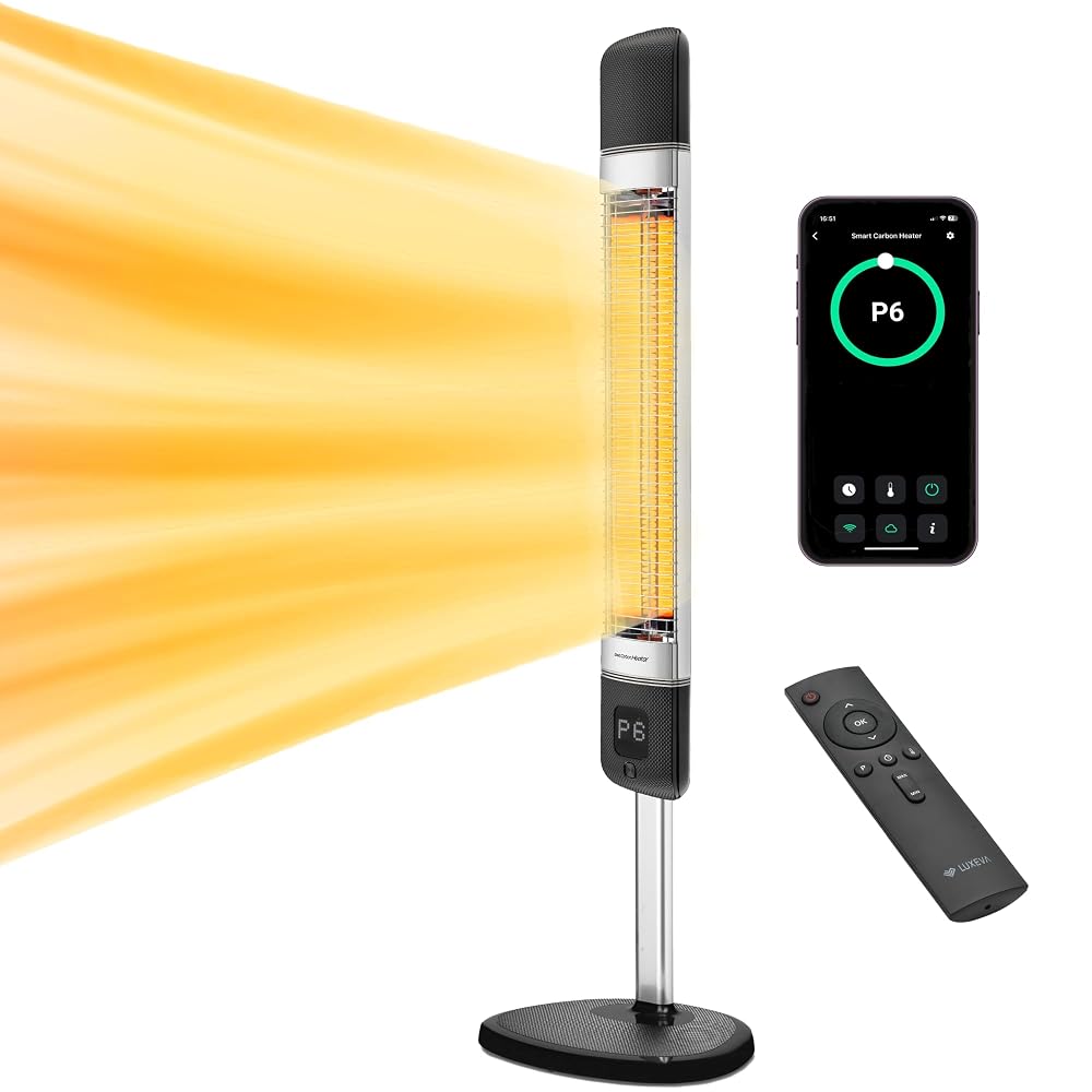 Luxeva Infrared Outdoor Heater, 1000/2500W Electric Patio Heater with Smart App Control, IP55 Waterproof