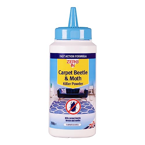 Zero In Carpet Beetle & Moth Killer Powder - 250 g – Puffer-Pack Treatment, Ready-to-Use Fast Acting Formula