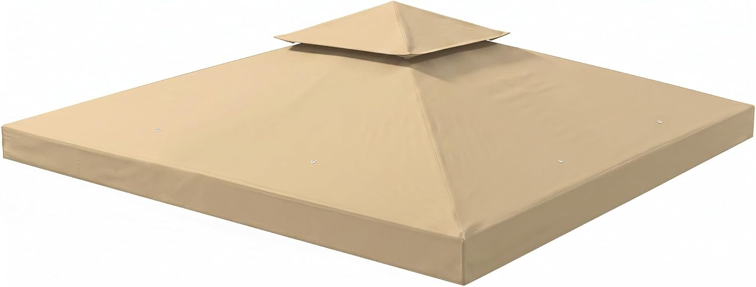 Outsunny 3 x 3m Gazebo Canopy Replacement Cover, 2-Tier Roof Top Spare Part (Beige)