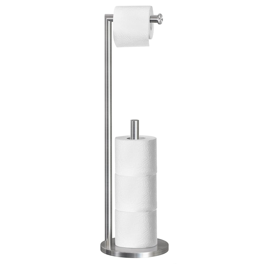 Topsky Free Standing Bathroom Extra Toilet Paper Holder Stand for 3-4 Jumbo Rolls, Stainless Steel Rustproof Storage with Reserve Function, Silver
