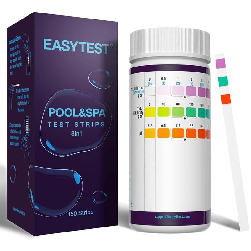 EASYTEST Hot Tub & Pool Test Strips, 150 Strips, 6-in-1 Water Testing for Chlorine, pH and Alkalinity