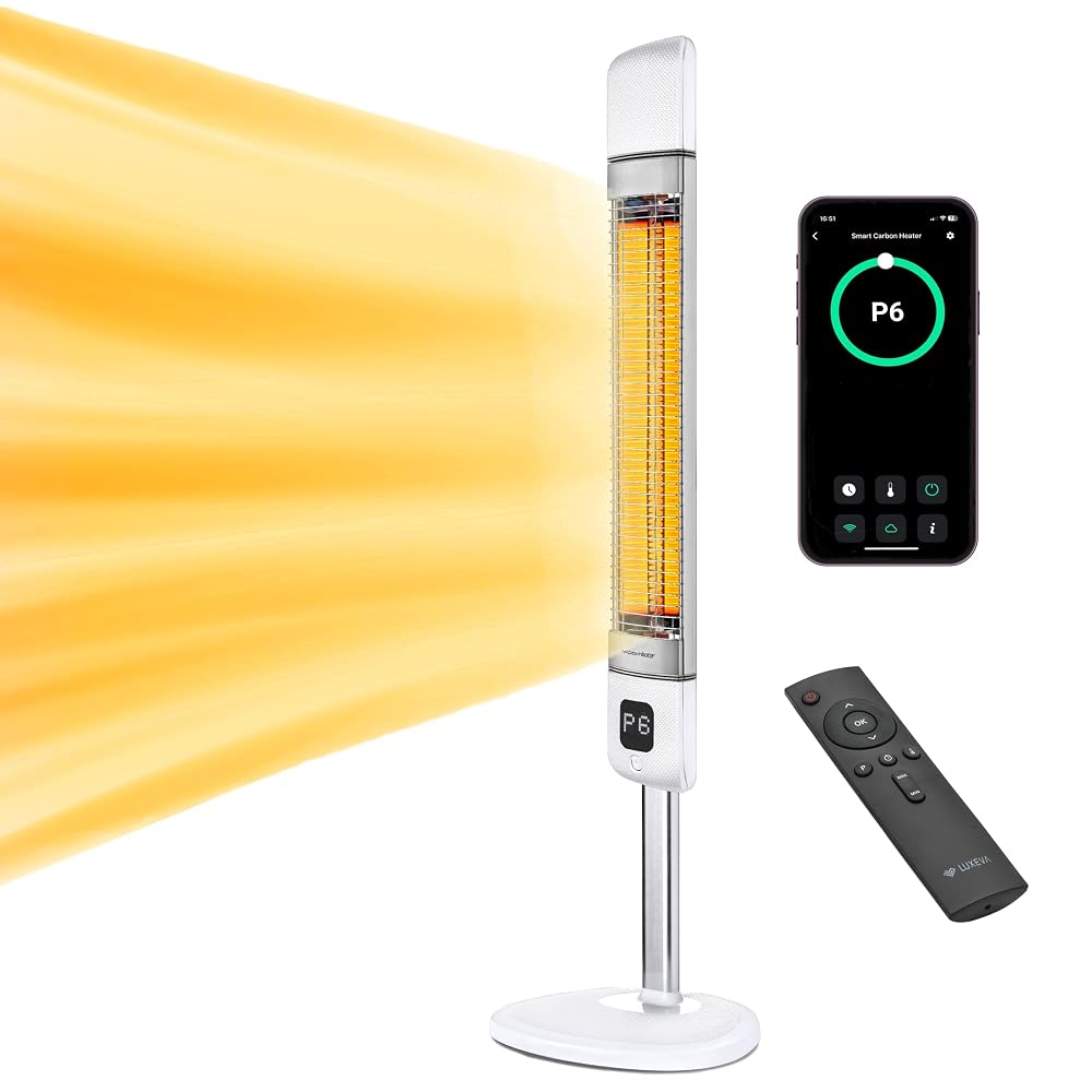 Luxeva Infrared Outdoor Heater, 1000/2500W Electric Patio Heater with Smart App Control, IP55 Waterproof, 6 Heat Modes