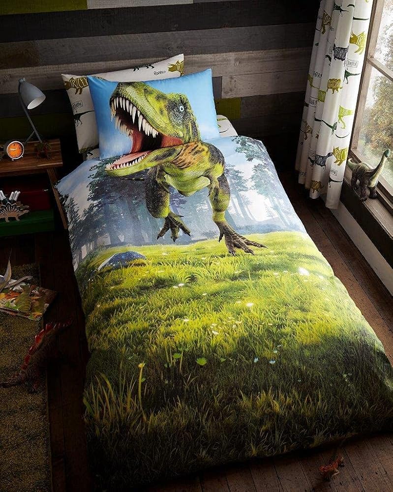 Lions Kids Single Duvet Cover Set, Boys Dinosaur Bedding with Matching Pillowcases, Ultra Soft Reversible Quilt Covers, 135x200cm