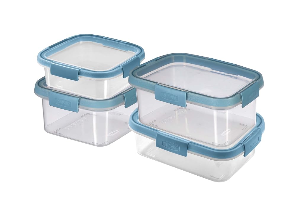 Curver Fresh Eco Food Storage Containers Set of 4, 100% Recycled Polypropylene, Pastel Blue
