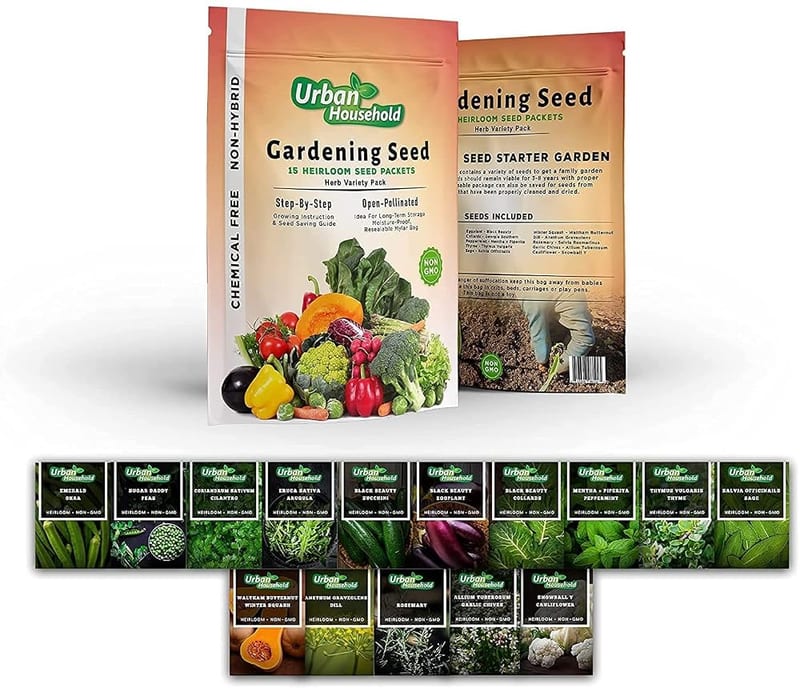 Vegetable Seeds - Set of 15 Assorted Non-GMO Vegetables & Herb Seedlings