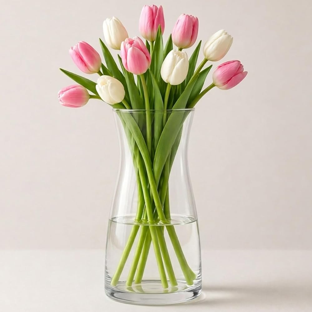 Vzmiza Clear Glass Vase for Flowers, Modern Cylinder Vase for Home Table Centrepiece Décor