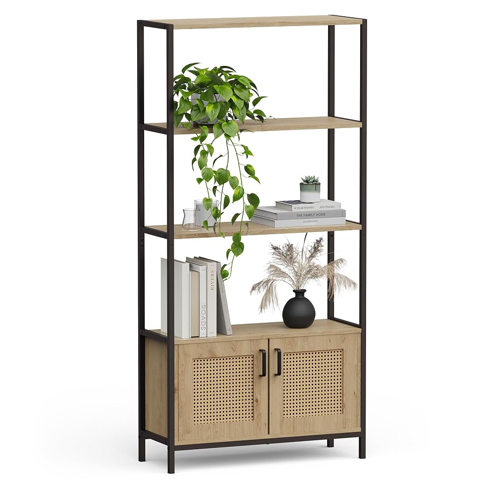 VonHaus Lena Rattan Effect Shelving Unit Bookcase