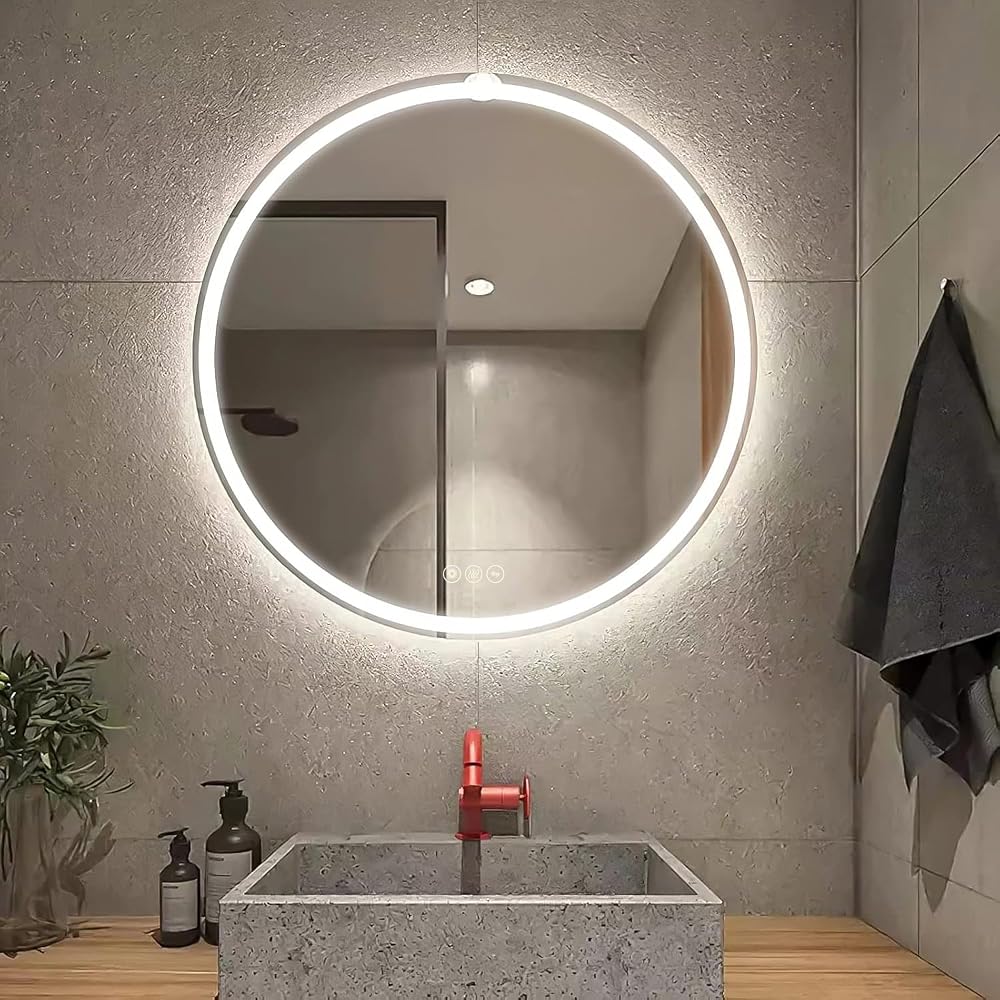 AI-LIGHTING 500mm Round Bathroom LED Mirror, Illuminated Backlit, Touch Switch, Demister, Dimmable