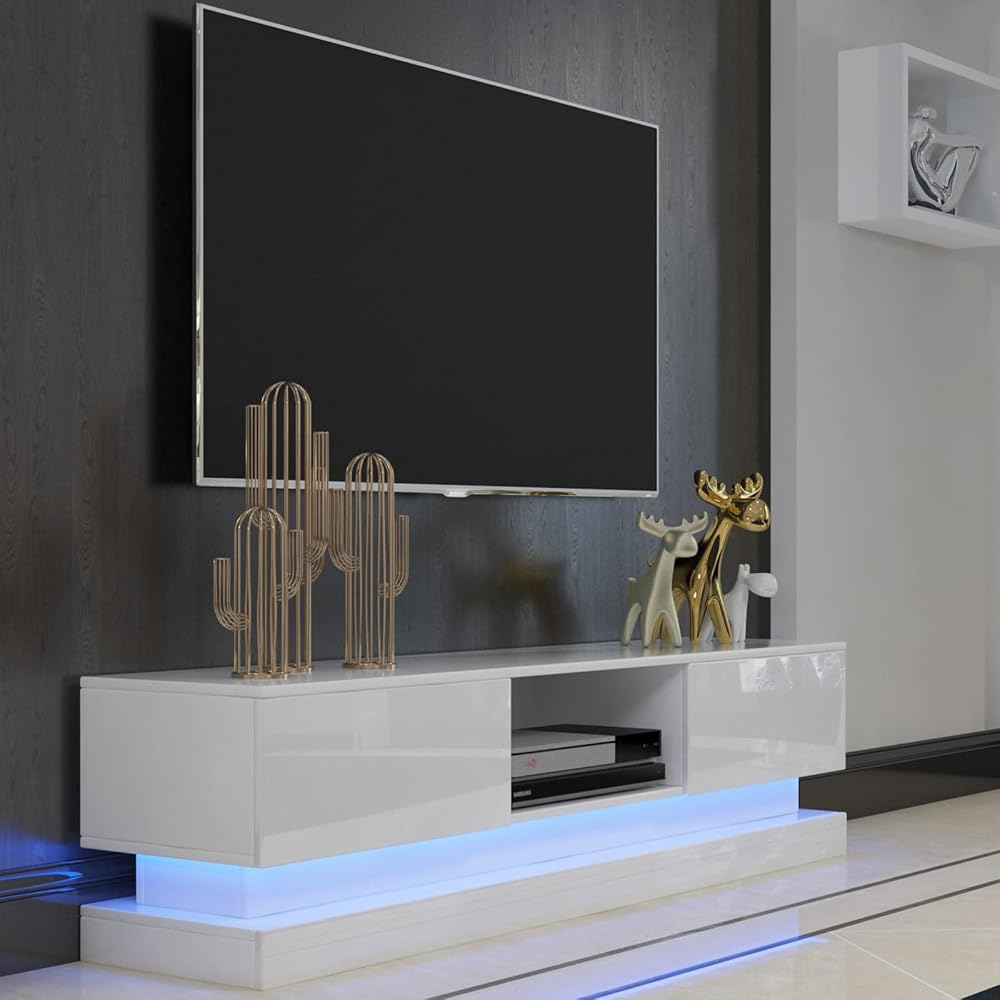 NAIMP 130cm White TV Stand Cabinet with 16-Colour RGB LED Lights