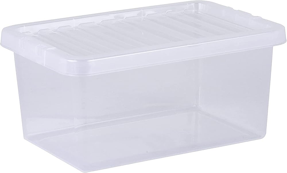 TENLITE Pack of 2 Large Storage Box with Lid, Strong Plastic Stackable Nestable Container, Home Office Clear, 25 Litre