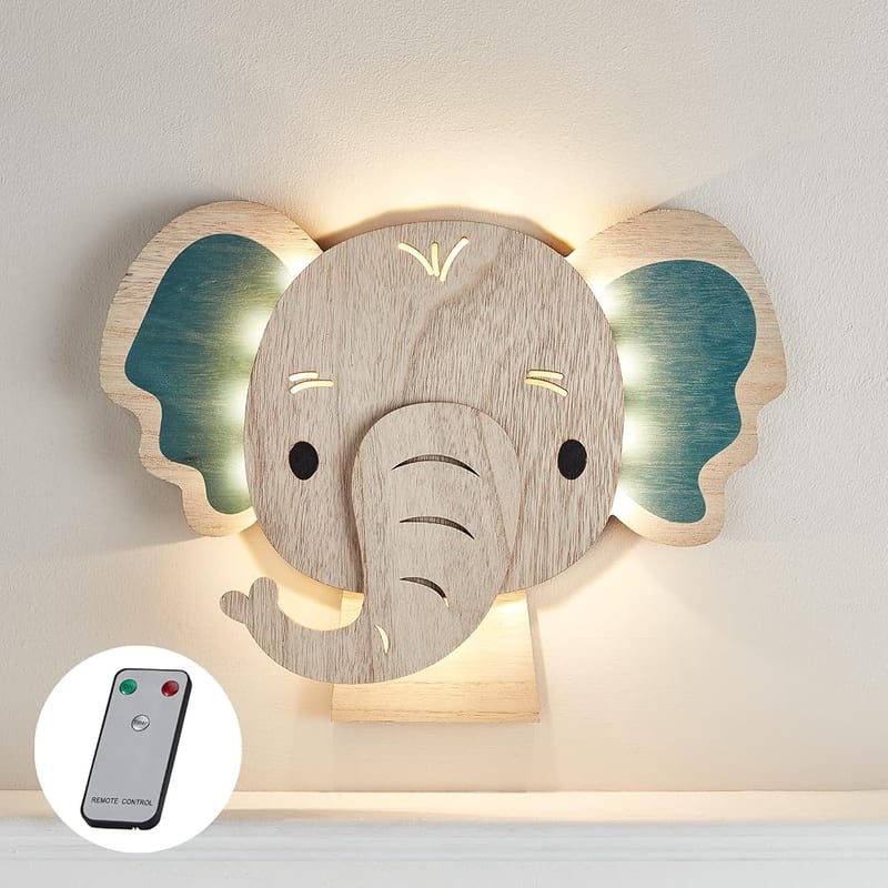 Lights4fun Battery Operated LED Elephant Children’s Wall Light, Kids Bedroom Nursery Decoration with Remote and Timer