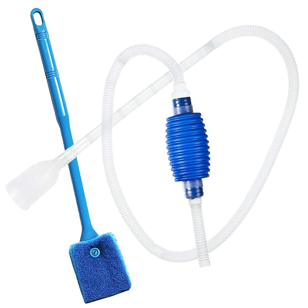 Hamong Aquarium Siphon Gravel Cleaner with Brush, Hand Syphon Pump for Fish Tank - No Need to Remove Fish or Plants