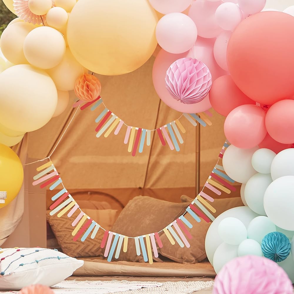 Ginger Ray Multi Coloured Rainbow Party Paper Bunting Banner Decoration for Outdoor or Indoor Parties