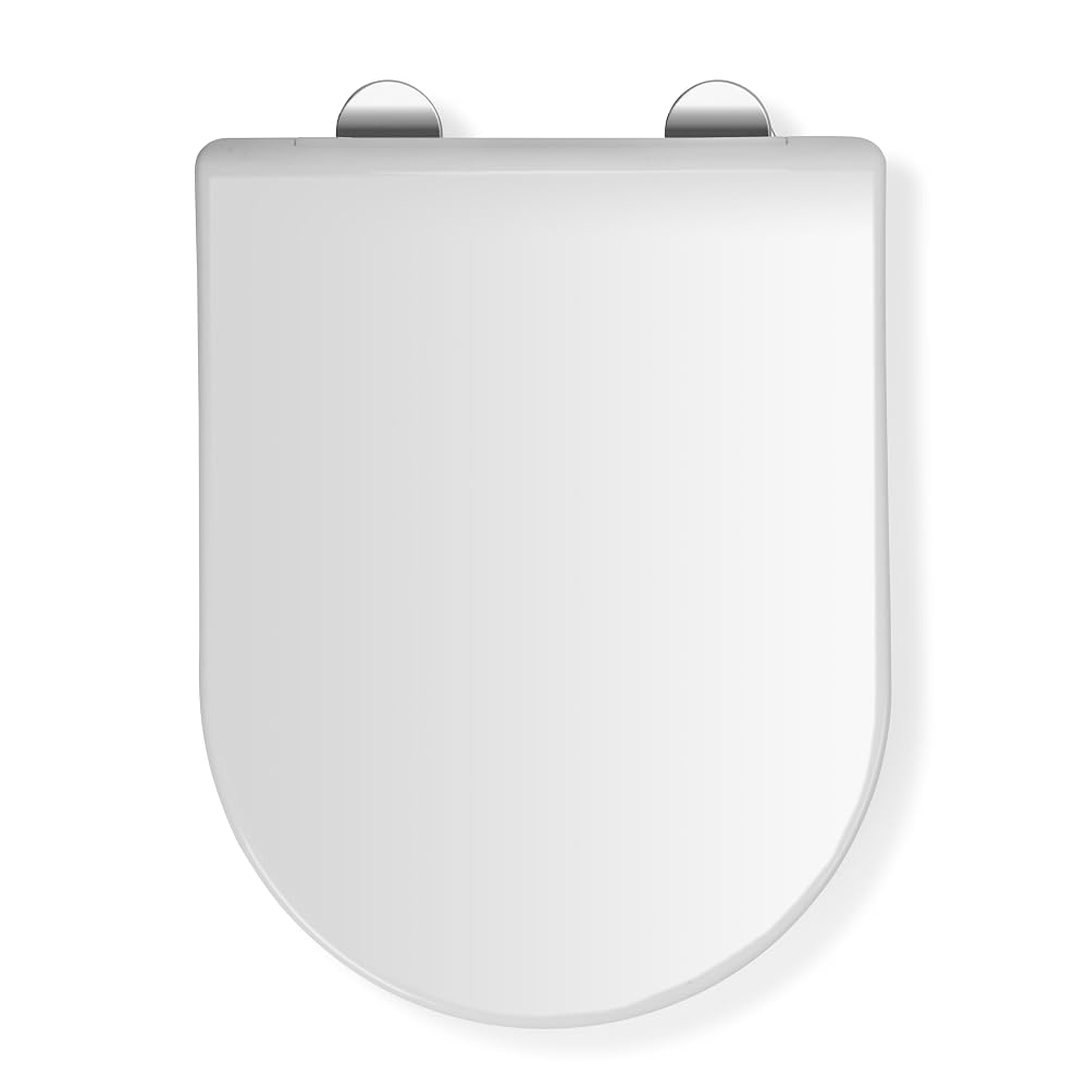 Croydex Malo Flexi-Fix Long D Shape Toilet Seat, Soft Close & Quick Release, Antibacterial Treated Surface, White
