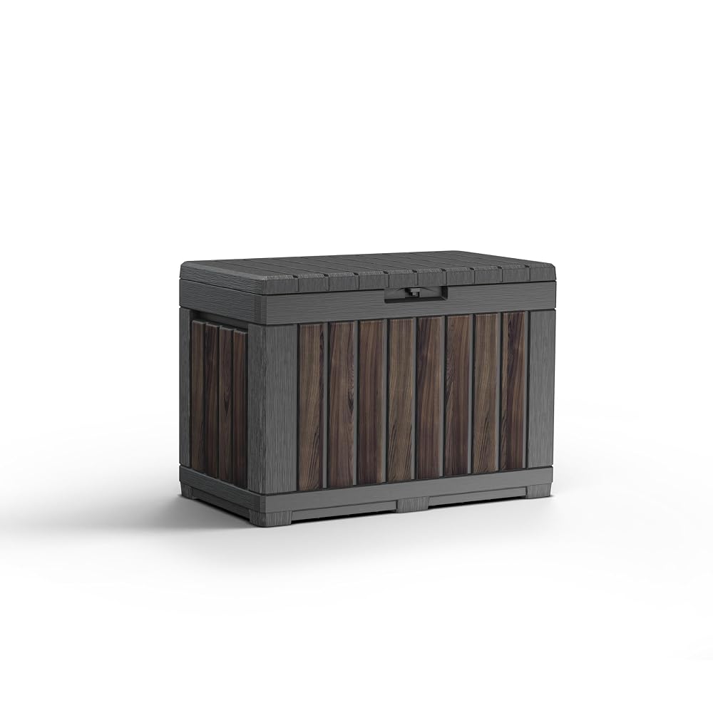 Keter Westwood 570L Outdoor Storage Box, Wood Panel Effect, Brown