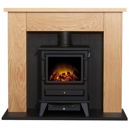Adam Chester Stove Fireplace in Oak & Black with Hudson Electric Stove, 39 Inch