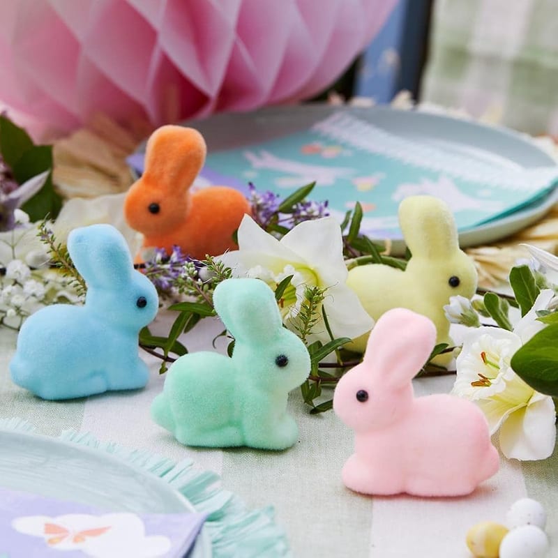 Talking Tables Easter Table Decorations, Mini Pastel Rabbits Figurine for Egg Hunt, Kids, Spring, Cute Bunnies Pack of 5