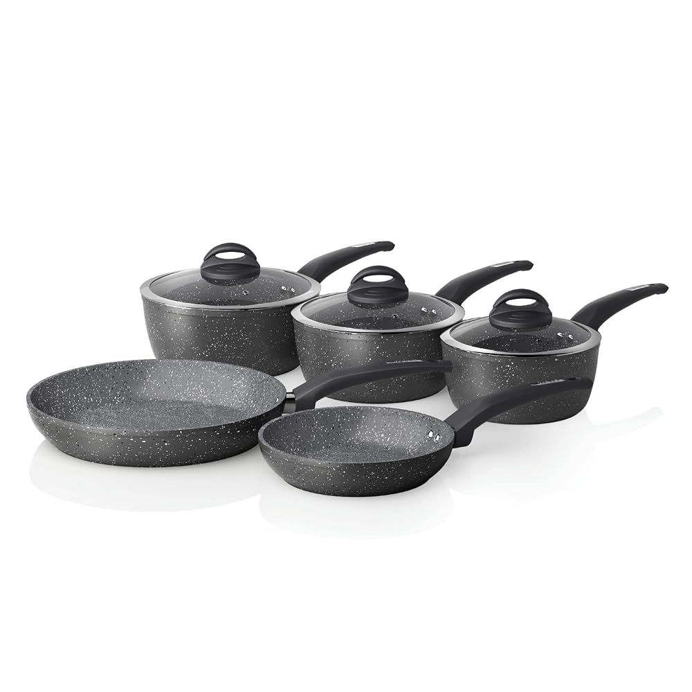 Tower T81276 Cerastone Forged 5-Piece Saucepan and Pan Set with Non-Stick Coating and Soft Touch Handles, Graphite