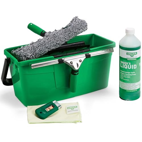 Unger ErgoTec NINJA 4-in-1 Advanced Window Cleaning Kit – Squeegee, Washer, Bucket & Microfibre Cloth