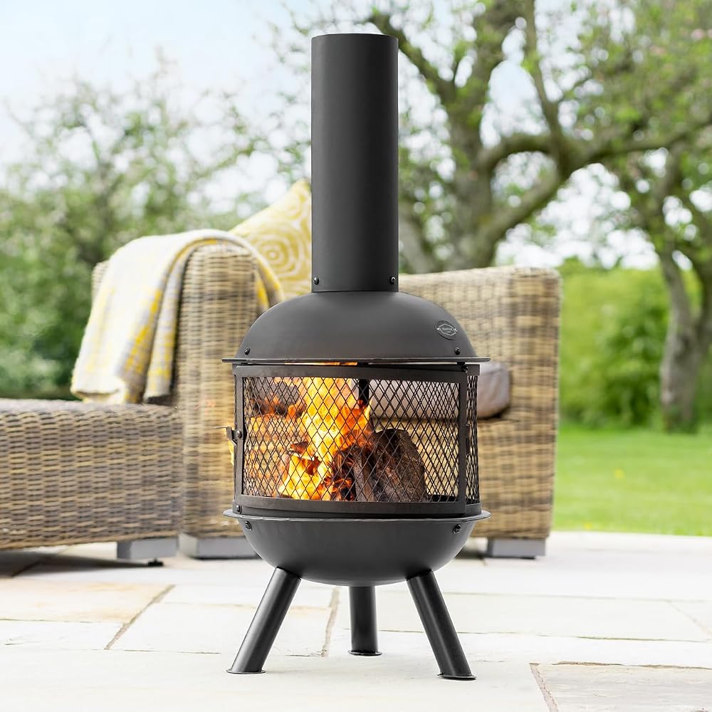 Harrier Steel Chiminea Fire Pit with Log Store, Small