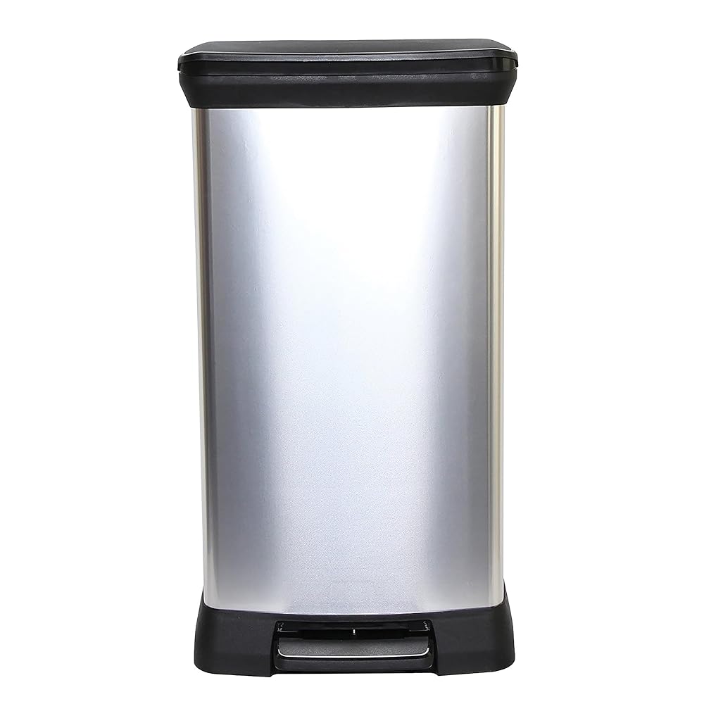 CURVER Metal Effect 70% Recycled Kitchen Pedal Touch Deco Bin 50 Litres, Silver