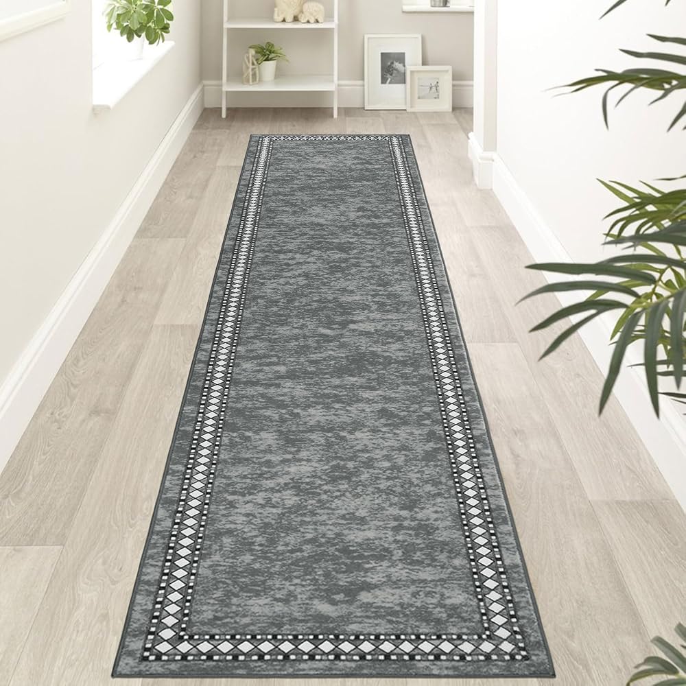 Homcomodar Runner Rug for Entryway, Extra Long Hallway Runner, Non-Slip Washable, 65 x 240cm, Grey