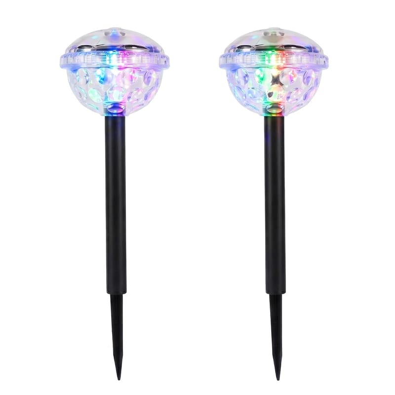 Gardenwize Solar Disco Stake Lights Outdoor Pair, Colour Changing LED Solar Garden Stake Lights