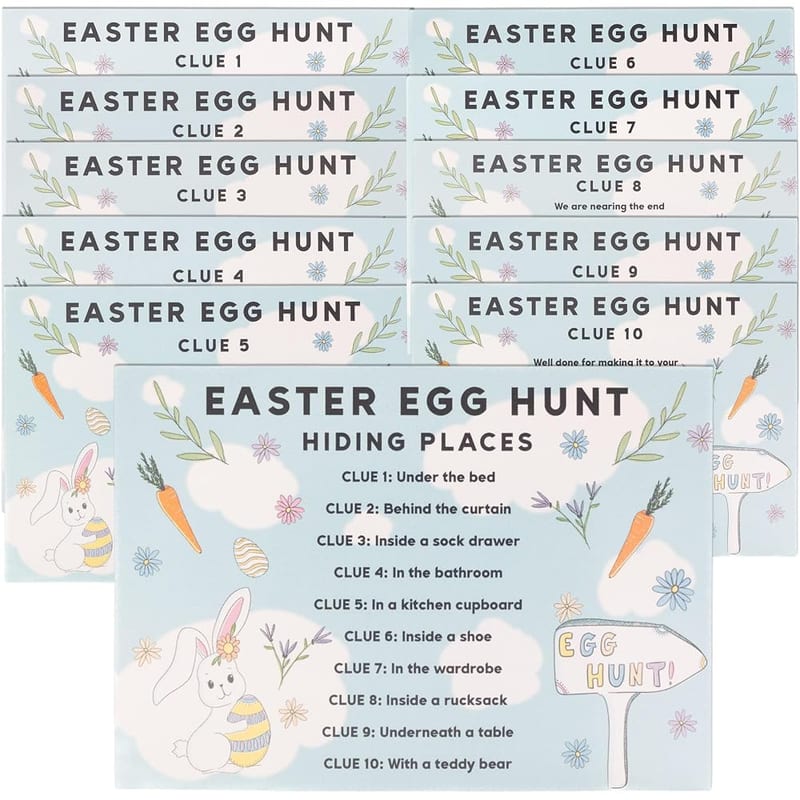evelay Easter Egg Hunt Clues Pack of 10 — Party Trail Game Cards Activity for Kids Easter Egg Hunts