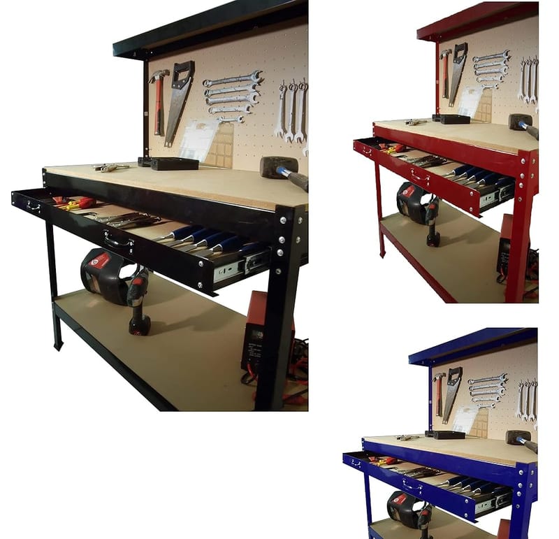 Workbench With Pegboard, Heavy Duty Garage Work Bench, DIY Workshop (Red)