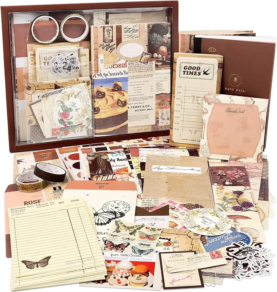 Draupnir Vintage Scrapbook Kit, 346 Pieces, Junk Journal Supplies with Scrapbooking Paper