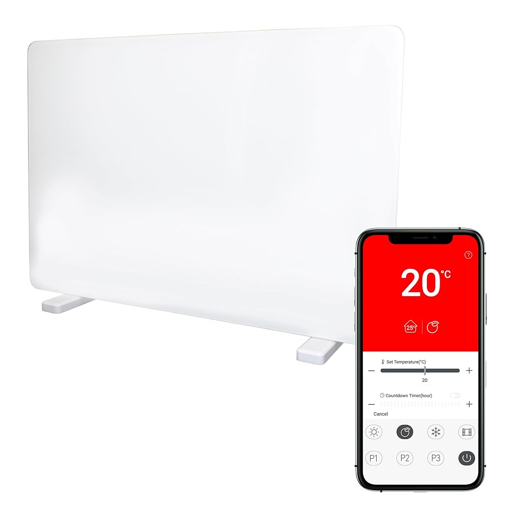 Igenix IG9521WIFI Smart Glass Panel Heater 2000W with Amazon Alexa, Freestanding or Wall Mountable