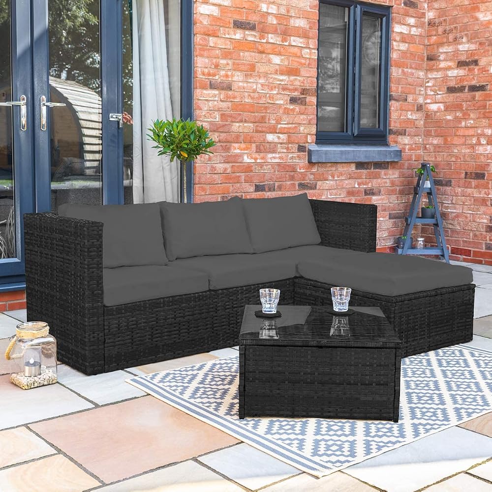 Harrier Rattan Corner Sofa Set - 4/8 Seater Garden Furniture Set with Heavy-Duty Steel Frame