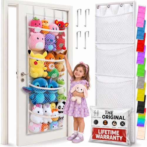 Honeyera The Original Stuffed Animal Storage (Patented) - Over Door Organizer for Stuffies, Baby Ideas Holder, Toy Plush Hammock Hanging Net Big Girls Toddler Large Bag Animals Stuffy