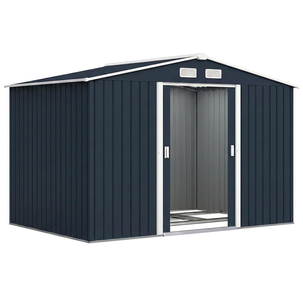 Outsunny 9 x 6 ft Metal Garden Shed Waterproof Galvanised, Dark Grey