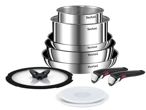 Tefal Ingenio Easy On 10 Piece Set, Pots & Pans Set, Stackable, Non-Stick Coating, Removable Handle, Heat Indicator (L1599143)