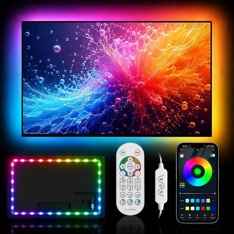 Daymeet TV LED Backlight Strip Lights 4M, RGB Colour Changing with Remote, for 55-65 Inch TVs