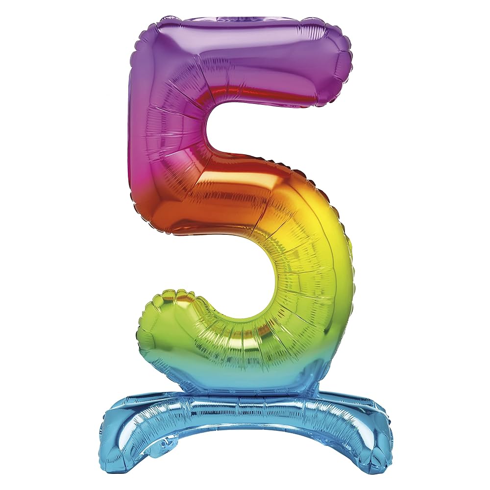 Unique Rainbow Standing Number 5 Foil Balloon 30", Packaged, Air-Fill Only