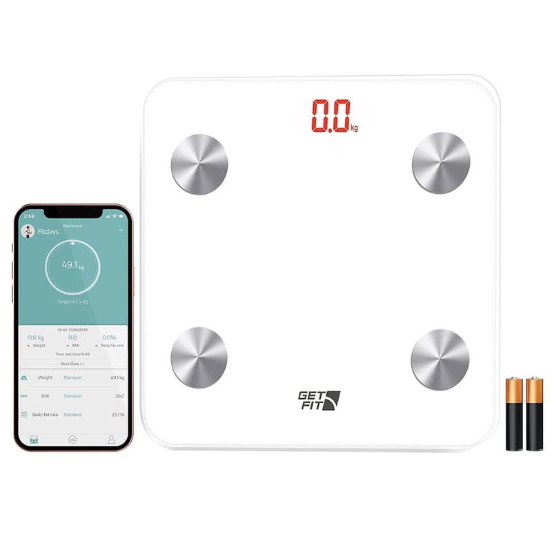 Get Fit Smart Bathroom Scales - Monitor Weight Loss Digital Body Weighing Scale, Bluetooth App Connectivity, LCD Display