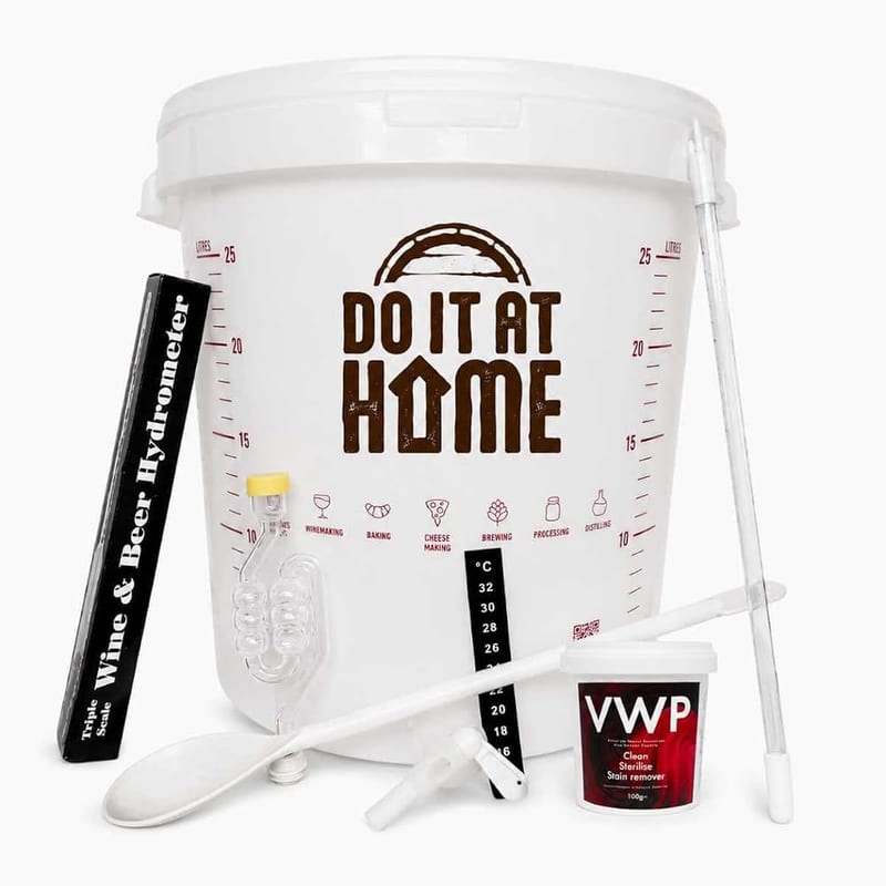 DIAH Do It At Home Complete Homebrew Starter Kit - 25L Fermentation Bucket with Tap, Triple Scale Hydrometer, Airlock, Syphon & Steriliser for DIY Beer, Wine & Cider