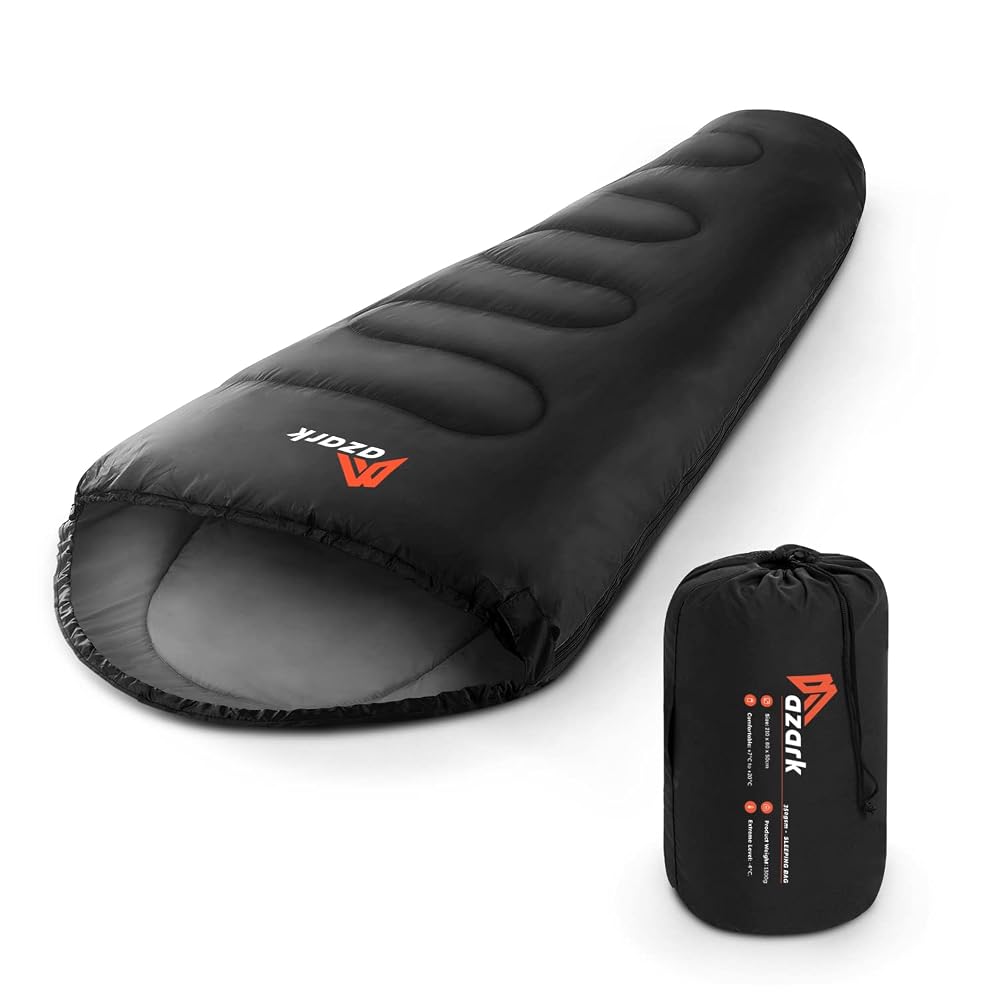 azark Premium Sleeping Bag, 350GSM, Lightweight and Waterproof, 4 Seasons of Camping, Hiking and Outdoors, Sleeping bag for Adults & Kids
