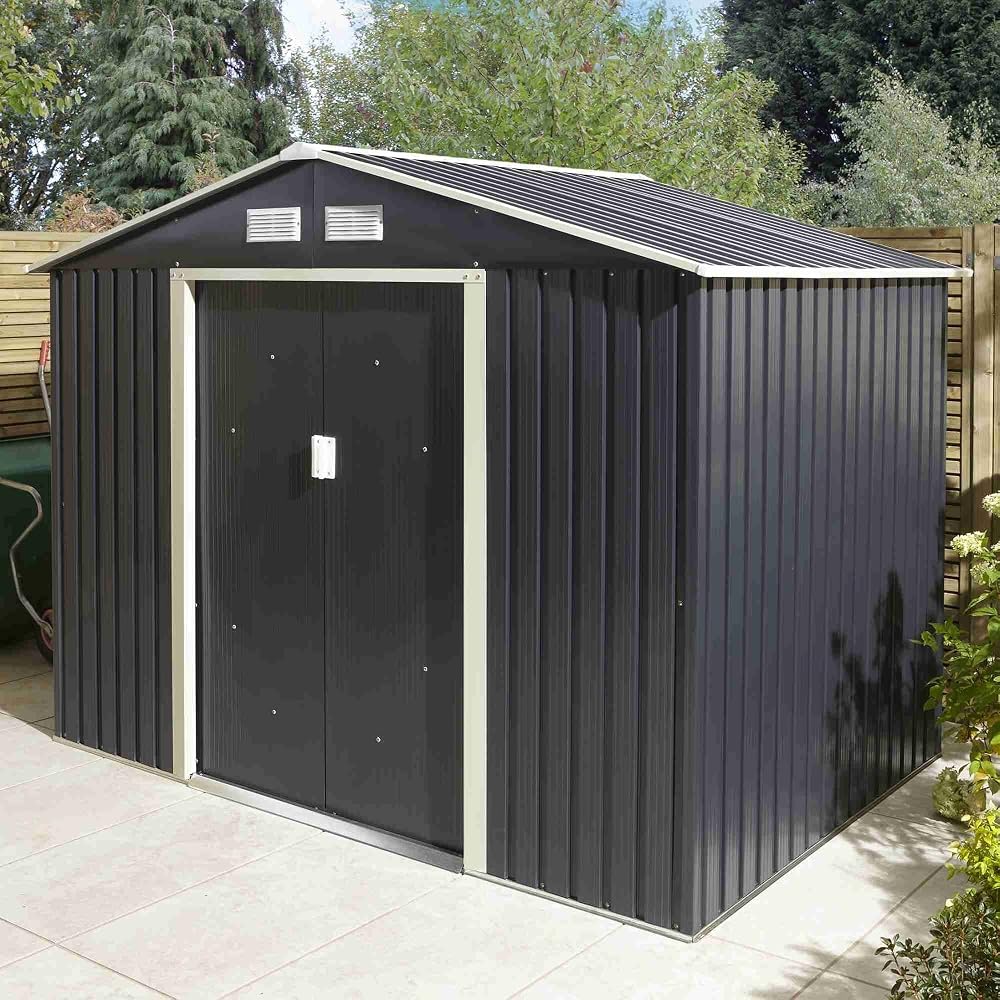 Rowlinson Trentvale 8x6 Metal Apex Shed, Dark Grey