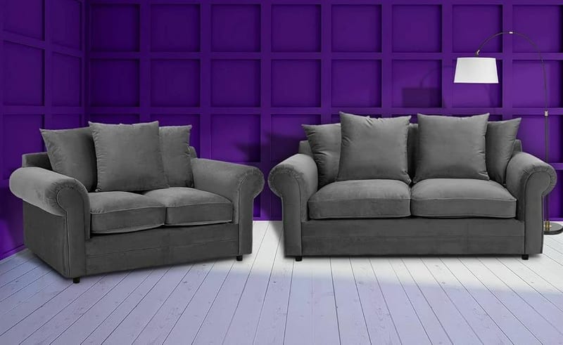 Dark Grey Plush Fabric Sofa 3 Seater and 2 Seater Sofa Set