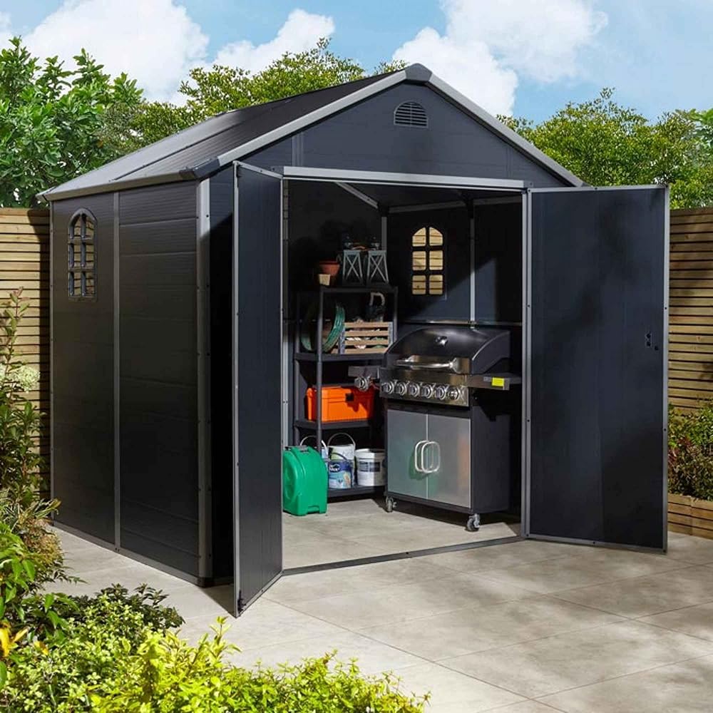 Rowlinson Airevale 8x6 Plastic Apex Shed, Dark Grey